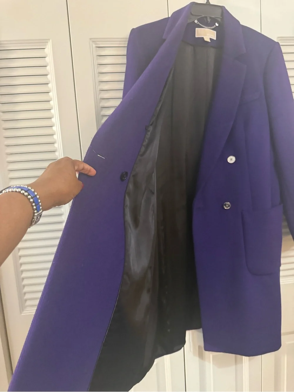 Michael Kors Double-Breasted Purple Coat with Gold Buttons